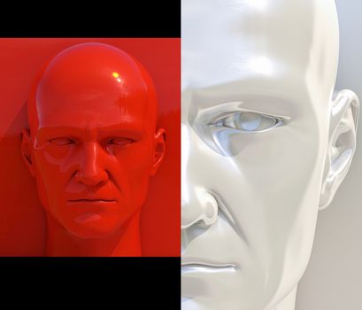 Realistic 3d Human Heads on Different Brightly Colored Backgrounds, Mannequin Dummy Head, Pop Art Heads, Pop Art Poster