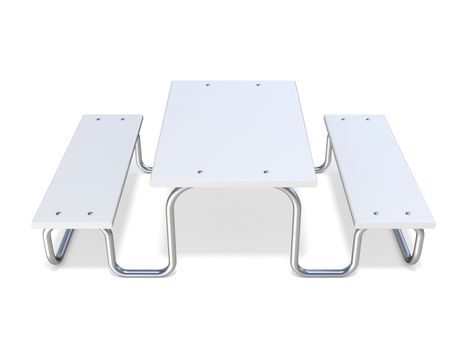 White picnic table 3D render illustration isolated on white background
