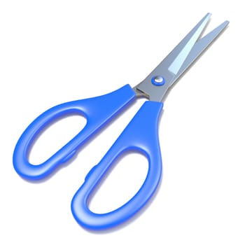 Blue scissors 3D render illustration isolated on white background