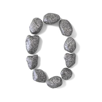 Font made of rocks NUMBER zero 0 3D render illustration isolated on white background