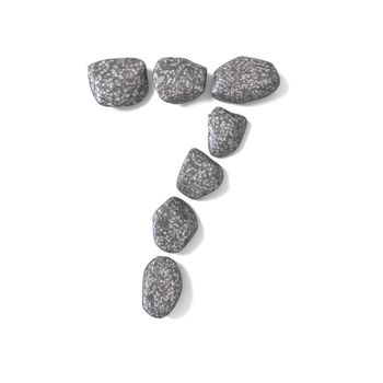 Font made of rocks NUMBER seven 7 3D render illustration isolated on white background