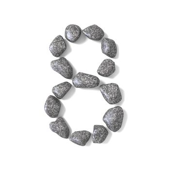 Font made of rocks NUMBER eight 8 3D render illustration isolated on white background