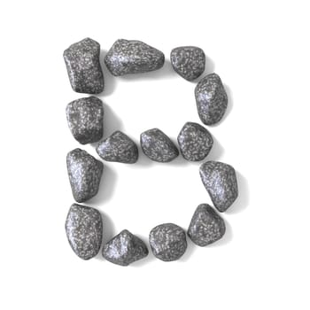 Font made of rocks LETTER B 3D render illustration isolated on white background