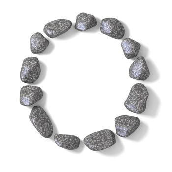 Font made of rocks LETTER O 3Drender illustration isolated on white background