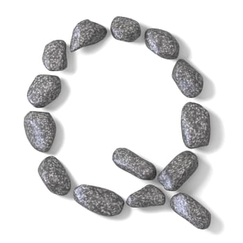 Font made of rocks LETTER Q 3D render illustration isolated on white background