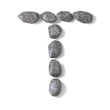 Font made of rocks LETTER T 3D render illustration isolated on white background