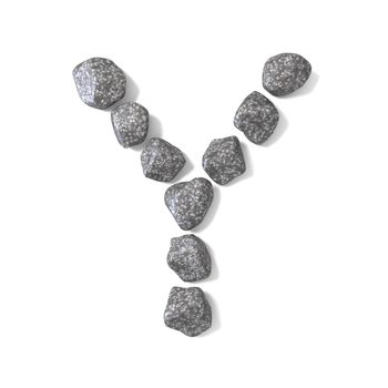 Font made of rocks LETTER Y 3D render illustration isolated on white background