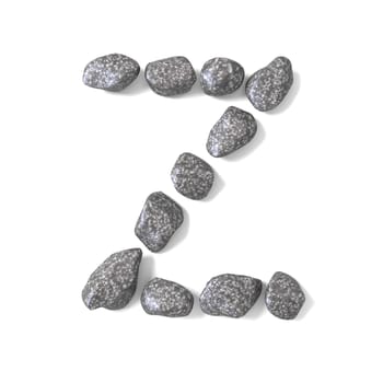 Font made of rocks LETTER Z 3D render illustration isolated on white background