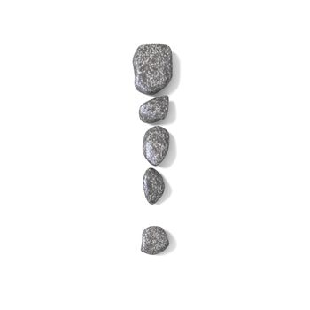 Exclamation mark made of rocks 3D render illustration isolated on white background