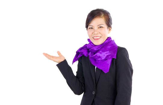 young smiling business woman with showing gesture