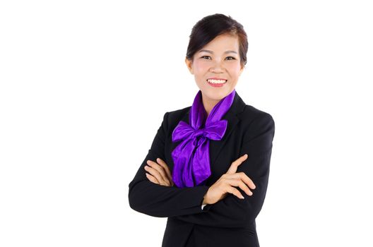 Smiling Middle Aged Asian Business woman over white background