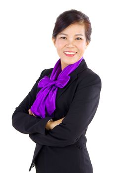 Smiling Middle Aged Asian Business woman over white background