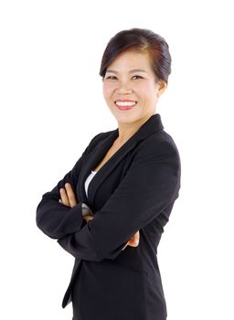 Smiling Middle Aged Asian Business woman over white background