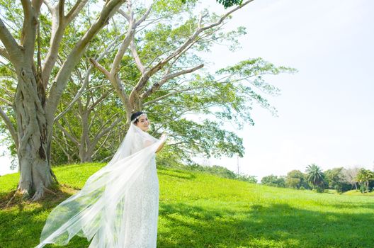 Asian bride at outdoor