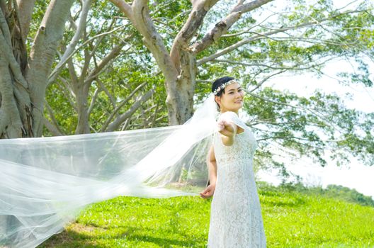 Asian bride at outdoor