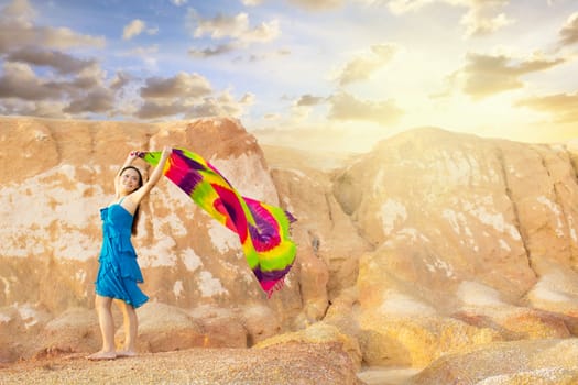 Asian young women with canyon background.