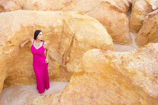 Asian young women with canyon background.