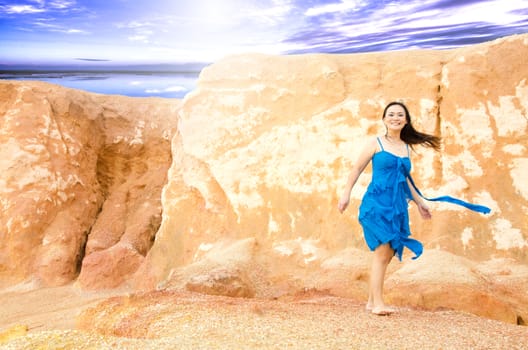 Asian young women with canyon background.