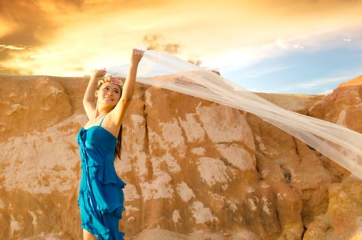 Asian young women with canyon background.