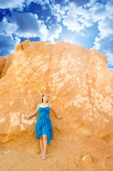 Asian young women with canyon background.