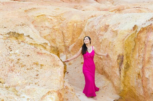 Asian young women with canyon background.