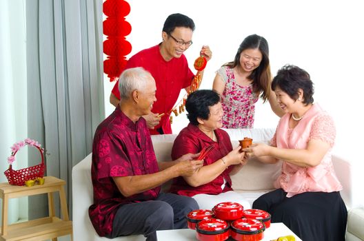 asian family celebrate chinese new year