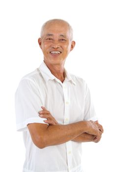 happy asian senior male smilling in the studio