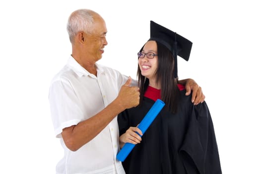 Asian university student and father celebrating graduation