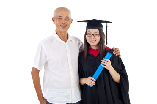 Asian university student and father celebrating graduation