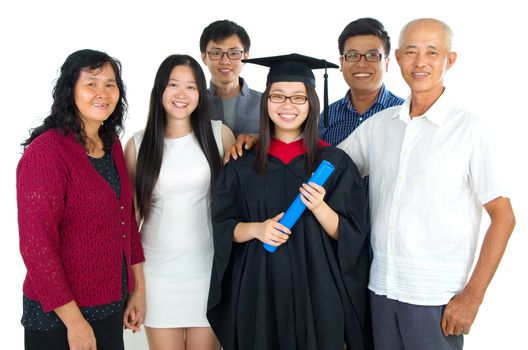 Asian family celebrate graduation for family member