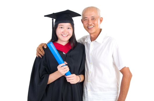 Asian university student and father celebrating graduation