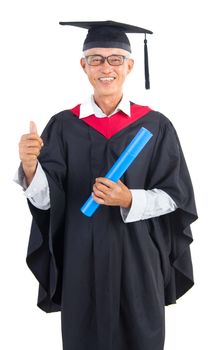 Smiling Senior Graduate standing with white background