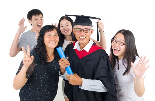 Asian family celebrate graduation for family member 