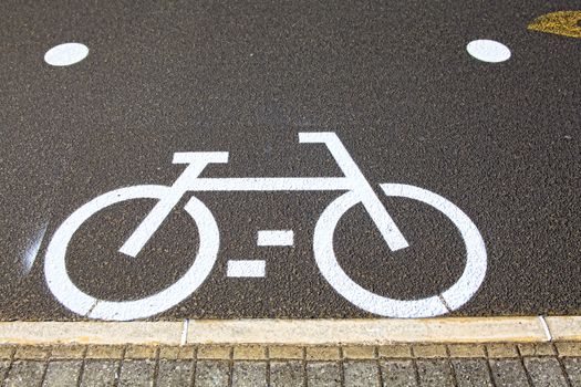 Bicycle sign on the road in  Lisbon Portugal