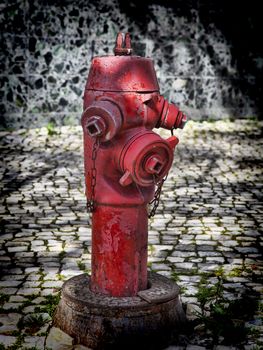 Red fire hydrant in  Lisbon Portugal