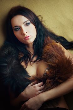 lust attractive glamor girl with brown boa