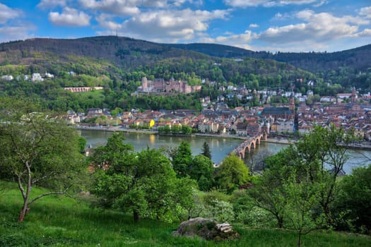 Panoramic views of the old town of Heidelberg at the river Neckar