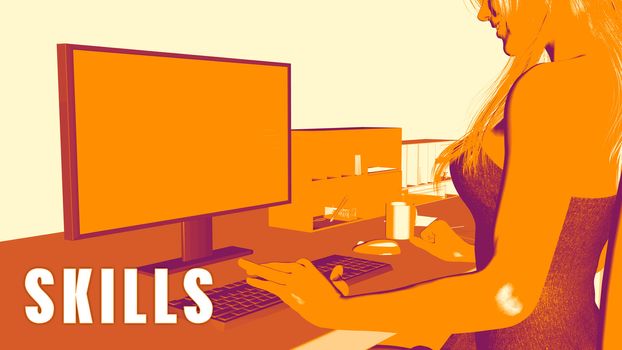  Skills Concept Course with Woman Looking at Computer
