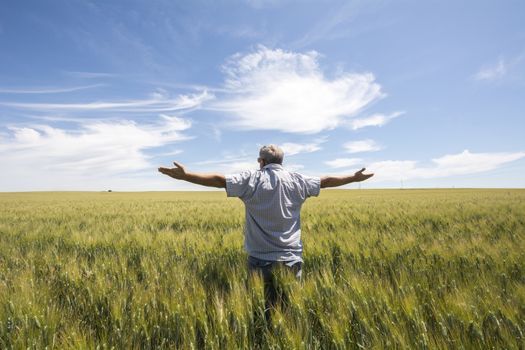 Farmer  is wishing  it is raining