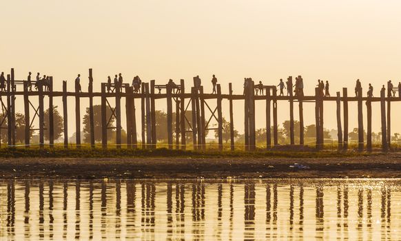 U bein bridge at sunset, Myanmar landmark in mandalay