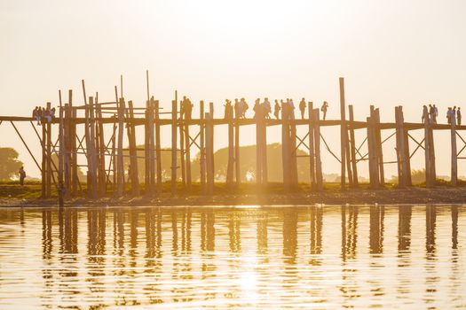 U bein bridge at sunset, Myanmar landmark in mandalay