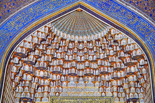 Interior of Tilya-Kori Madrasah on Registan Square in Samarkand, Uzbekistan