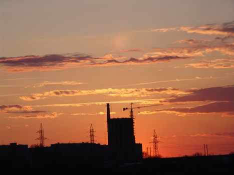 Building of buildings at sunset