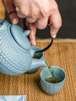 Japanese tea ceremony uses leaf tea, primarily sencha.