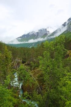 Beautigul powerful Glacial river in summer,  Norway