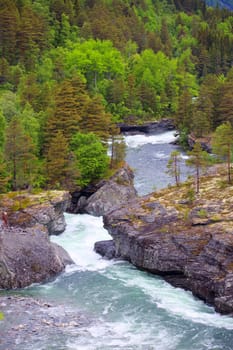 Beautigul powerful Glacial river in summer,  Norway