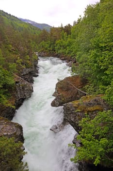 Beautigul powerful Glacial river in summer,  Norway