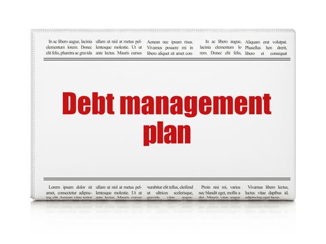 Business concept: newspaper headline Debt Management Plan on White background, 3D rendering