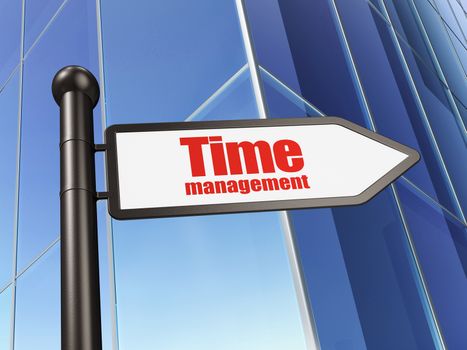 Timeline concept: sign Time Management on Building background, 3D rendering