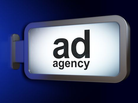 Marketing concept: Ad Agency on advertising billboard background, 3D rendering